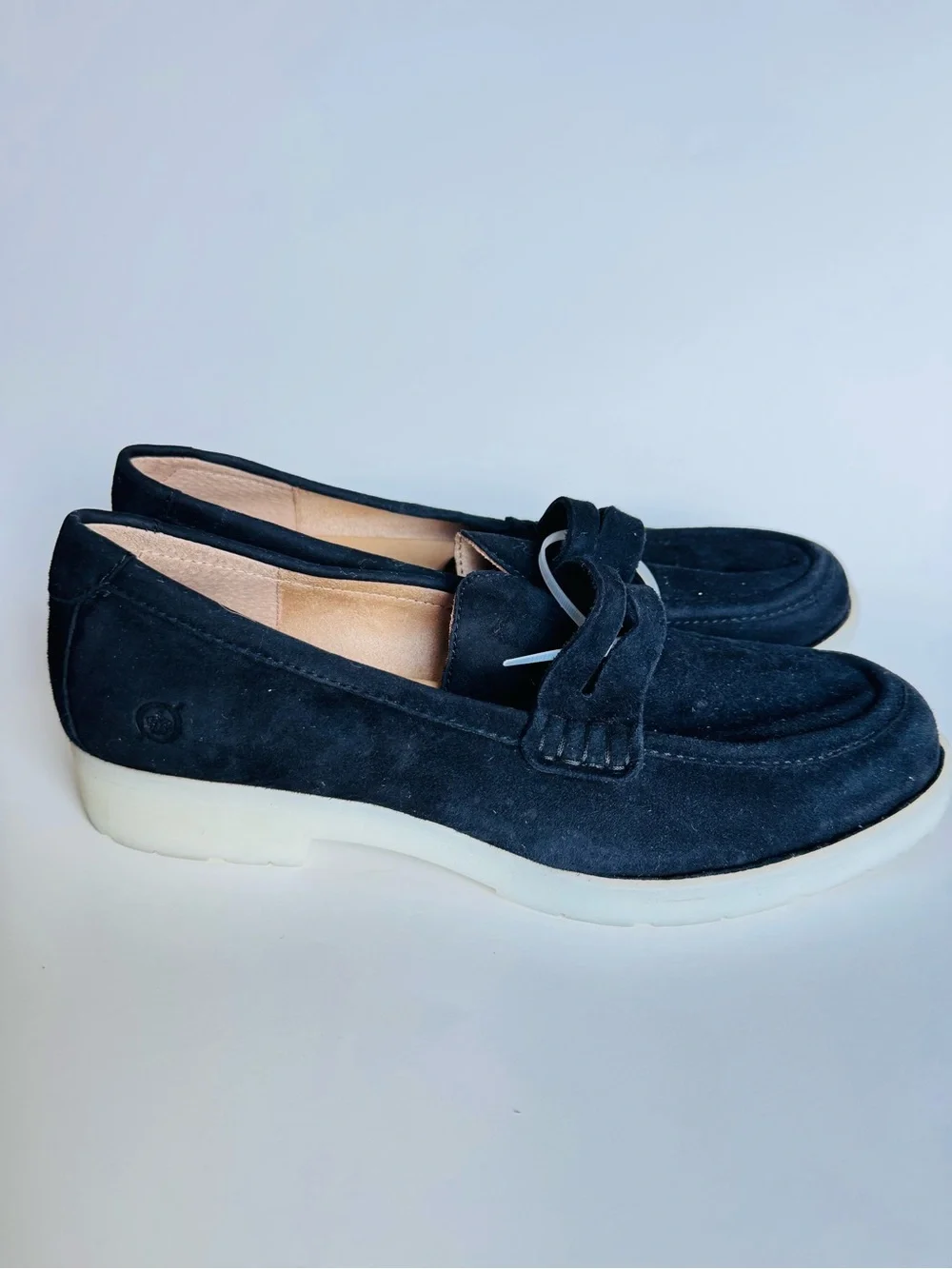 Born Black Suede Loafers with Cream Sole